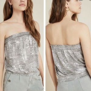 NEW Anthropologie Maiah Silver shimmer tube top